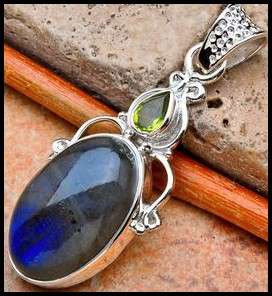 Sterling silver pendant - LABRADORITE and PERIDOT - Dreams Collection