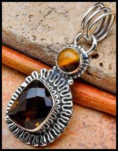 Sterling silver pendant - SMOKY QUARTZ and TIGER EYE - Dreams Collection
