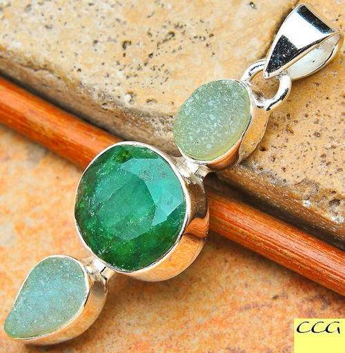 Sterling silver pendant - EMERALD & DRUZY - Dreams Collection