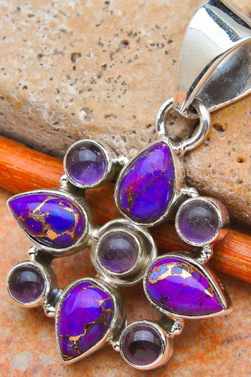 Sterling silver pendant - PURPLE COPPER TURQUOISE & AMETHYST - Dreams Collection