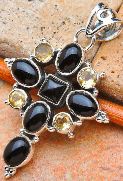 Sterling silver pendant - ONYX & CITRINE - Dreams Collection