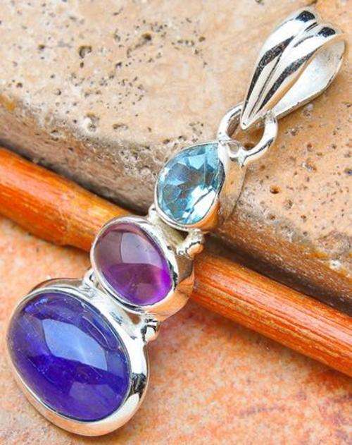 Sterling silver pendant - TANZANITE, AMETHYST & BLUE TOPAZ - Dreams Collection
