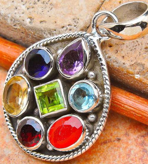 Sterling silver pendant - CHAKRA MIXED GEMSTONES - Dreams Collection
