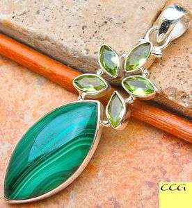 Sterling silver pendant - MALACHITE & PERIDOT - Dreams Collection