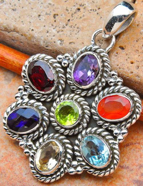 Sterling silver pendant - CHAKRA MIXED GEMSTONES - Dreams Collection