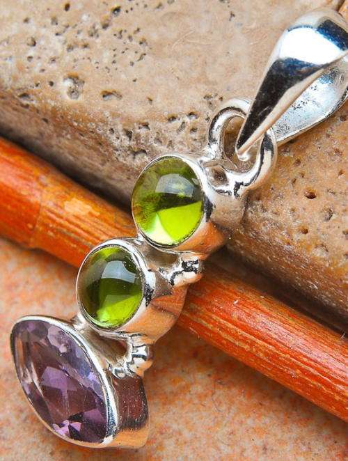Sterling silver pendant - PERIDOT & AMETHYST - Dreams Collection