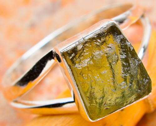 Sterling silver ring - MOLDAVITE - Dreams Collection (size 8 / Q)