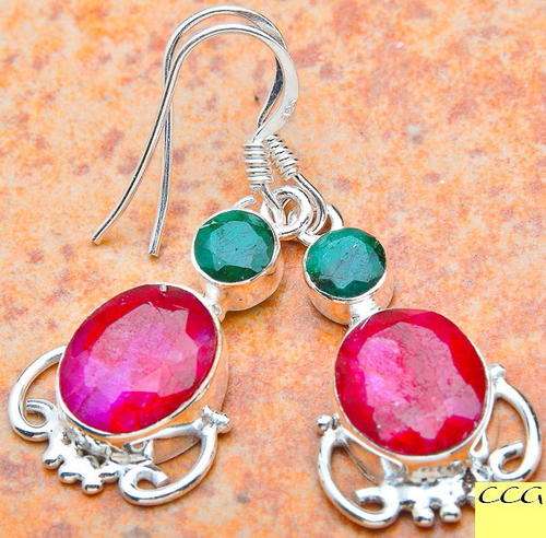 Sterling silver earrings - RUBY & EMERALD - Dreams Collection