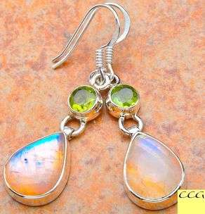 Sterling silver earrings - YELLOW RAINBOW MOONSTONE & PERIDOT - Dreams Collection