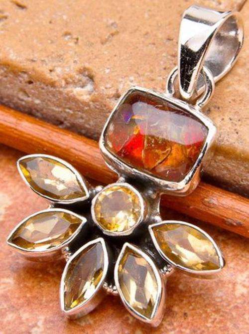 Sterling silver pendant - AMMOLITE & CITRINE - Dreams Collection