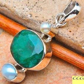 Sterling silver pendant - EMERALD & PEARL - Dreams Collection