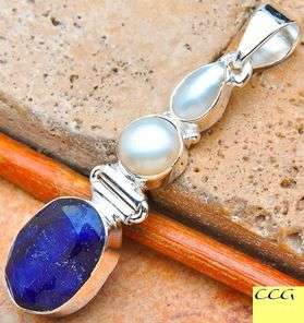 Sterling silver pendant - SAPPHIRE & PEARL - Dreams Collection