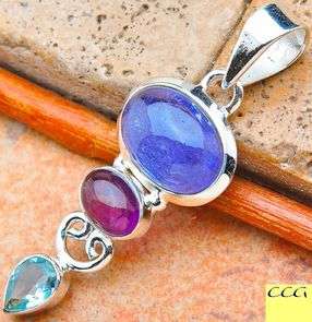 Sterling silver pendant - TANZANITE, BLUE TOPAZ & AMETHYST - Dreams Collection