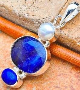 Sterling silver pendant - SAPPHIRE, LAPIS LAZULI & PEARL - Dreams Collection