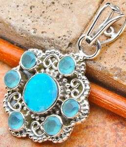 Sterling silver pendant - CHALCEDONY & FIRE OPAL - Dreams Collection