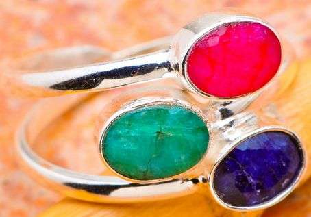 Sterling silver ring - EMERALD, SAPPHIRE & RUBY - Dreams Collection (size 9.25 / R half to S half)