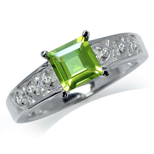 Sterling Silver ring - Natural PERIDOT & WHITE TOPAZ (size 8 / Q)