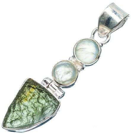 Sterling silver pendant - MOLDAVITE & PREHNITE - Dreams Collection