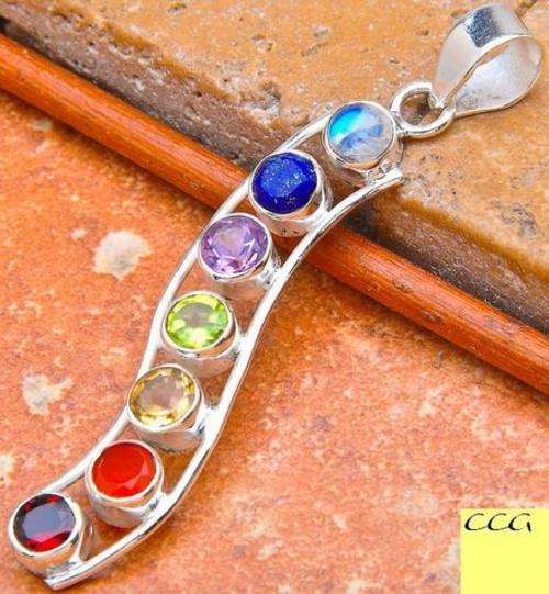 Sterling silver pendant - CHAKRA MIXED GEMSTONES - Dreams Collection