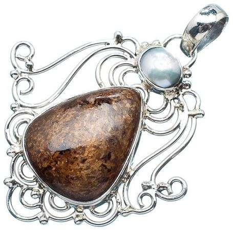Sterling silver pendant - BRONZITE & PEARL - Dreams Collection