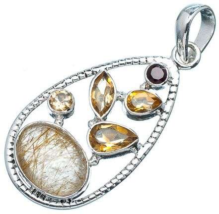 Sterling silver pendant - RUTILATED QUARTZ, CITRINE & SMOKY QUARTZ - Dreams Collection