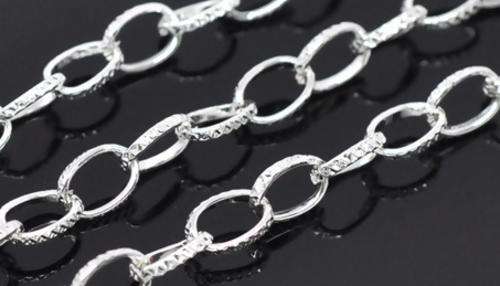 CHAIN Silver Plated 8x6mm textured oval (1 metre)