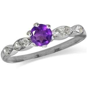 Sterling Silver ring - Natural AMETHYST & WHITE TOPAZ (size 7 / O)