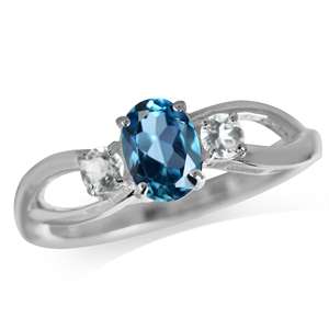 Sterling Silver ring - Natural LONDON BLUE TOPAZ & WHITE TOPAZ (size 8 / Q)