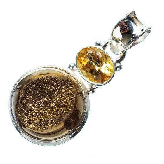 Sterling silver pendant - PYRITE DRUZY & CITRINE - Dreams Collection