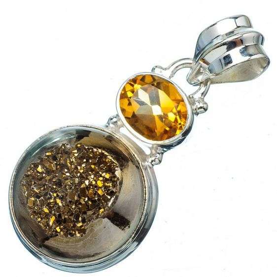 Sterling silver pendant - PYRITE DRUZY & CITRINE - Dreams Collection