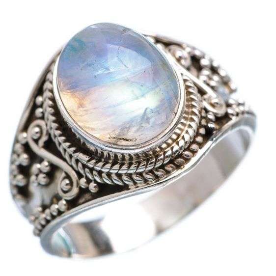 Sterling silver ring - RAINBOW MOONSTONE - Dreams Collection (size 8.75 / Q half to R half)