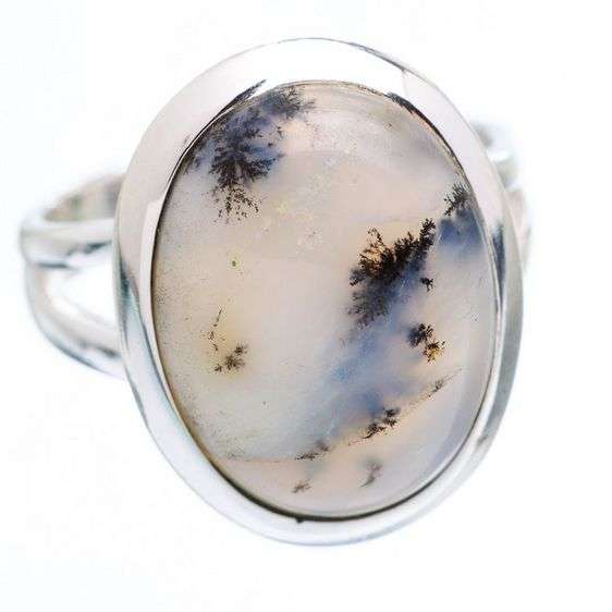 Sterling silver ring - DENDRITIC OPAL - Dreams Collection (size 6.5 / N)