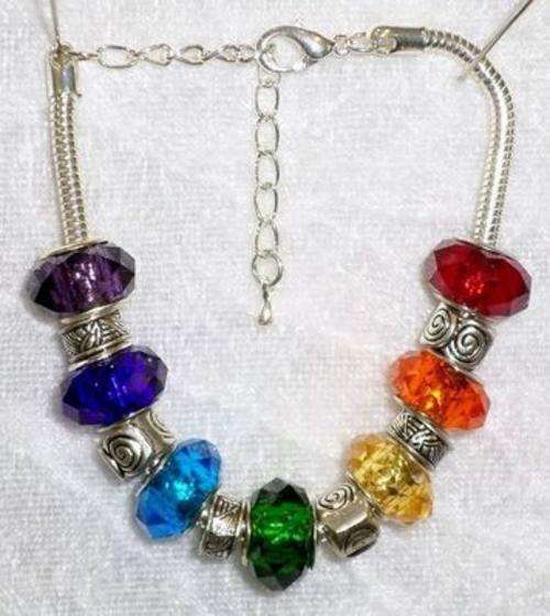 CHAKRA bracelets - European beads on Sterling Silver plated chain