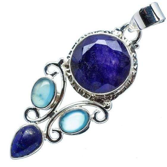 Sterling silver pendant - SAPPHIRE, CHALCEDONY & LAPIS LAZULI - Dreams Collection
