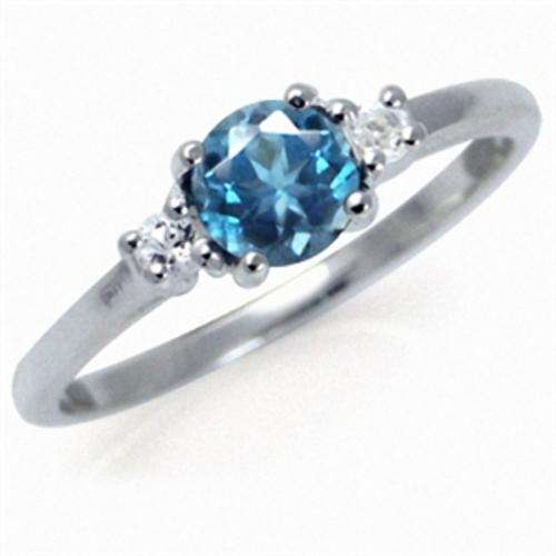Sterling Silver ring - Natural LONDON BLUE TOPAZ & WHITE TOPAZ (size 7 / O)