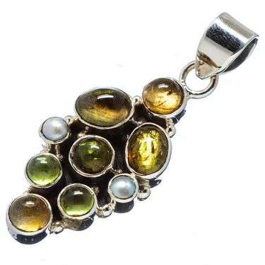 Sterling silver pendant - TOURMALINE, CITRINE, PERIDOT & PEARL - Dreams Collection