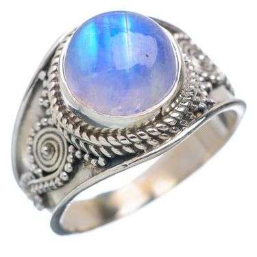 Sterling silver ring - BLUE RAINBOW MOONSTONE - Dreams Collection (size 7.5 / P)