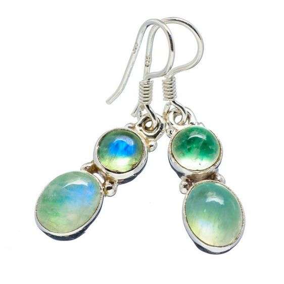 Sterling silver earrings - GREEN RAINBOW MOONSTONE - Dreams Collection