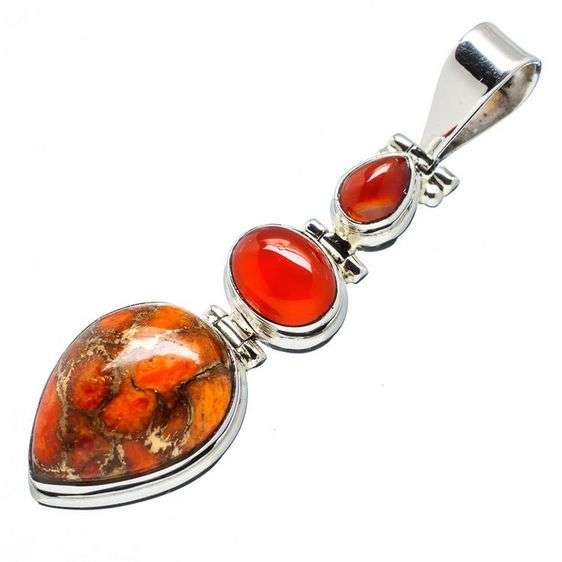Sterling silver pendant - ORANGE COPPER TURQUOISE & CARNELIAN - Dreams Collection