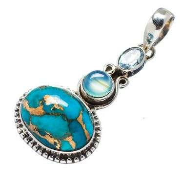 Sterling silver pendant - BLUE COPPER TURQUOISE, CHALCEDONY & BLUE TOPAZ - Dreams Collection