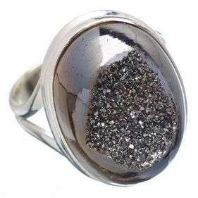 Sterling silver ring - PYRITE DRUZY - Dreams Collection (size 8.5 / Q half)