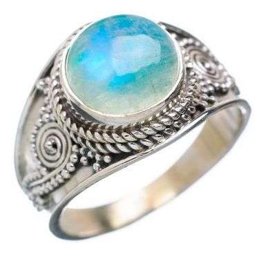 Sterling silver ring - GREEN RAINBOW MOONSTONE - Dreams Collection (size 9 / R half)