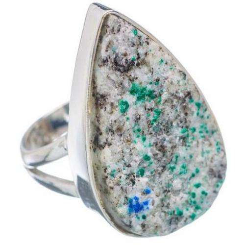 Sterling silver ring - K2 AZURITE and MALACHITE IN GRANITE - Dreams Collection (size 5.5 / L)