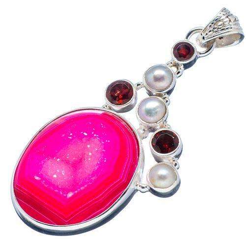 Sterling silver pendant - BOTSWANA AGATE DRUZY, PEARL & GARNET - Dreams Collection