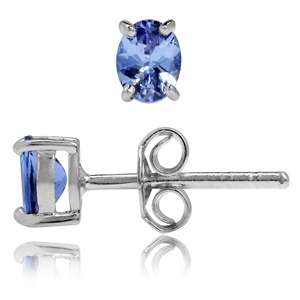 Sterling silver earrings - NATURAL TANZANITE (5mm x 4mm gems / 0.60 ctw)