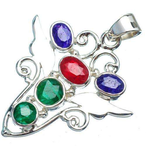 Sterling silver pendant - RUBY, EMERALD & SAPPHIRE - Dreams Collection