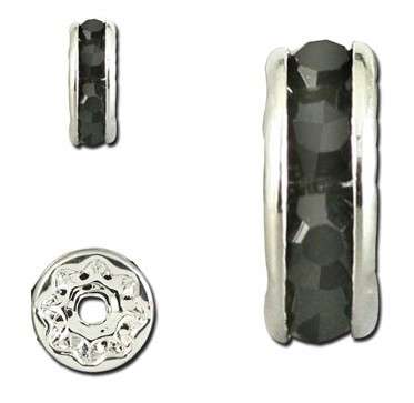 JET BLACK & Silver 6mm Roundel / rondelle spacer (rhinestone)