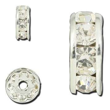 CRYSTAL & Silver 5mm Roundel / rondelle spacer (rhinestone)