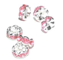 LIGHT ROSE PINK & Silver 6mm Roundel / rondelle spacer (rhinestone)