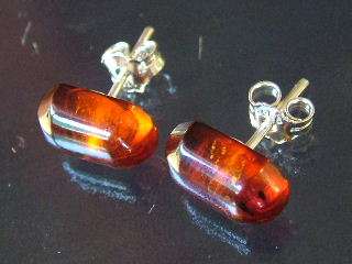 Natural AMBER stud earrings set in Sterling Silver